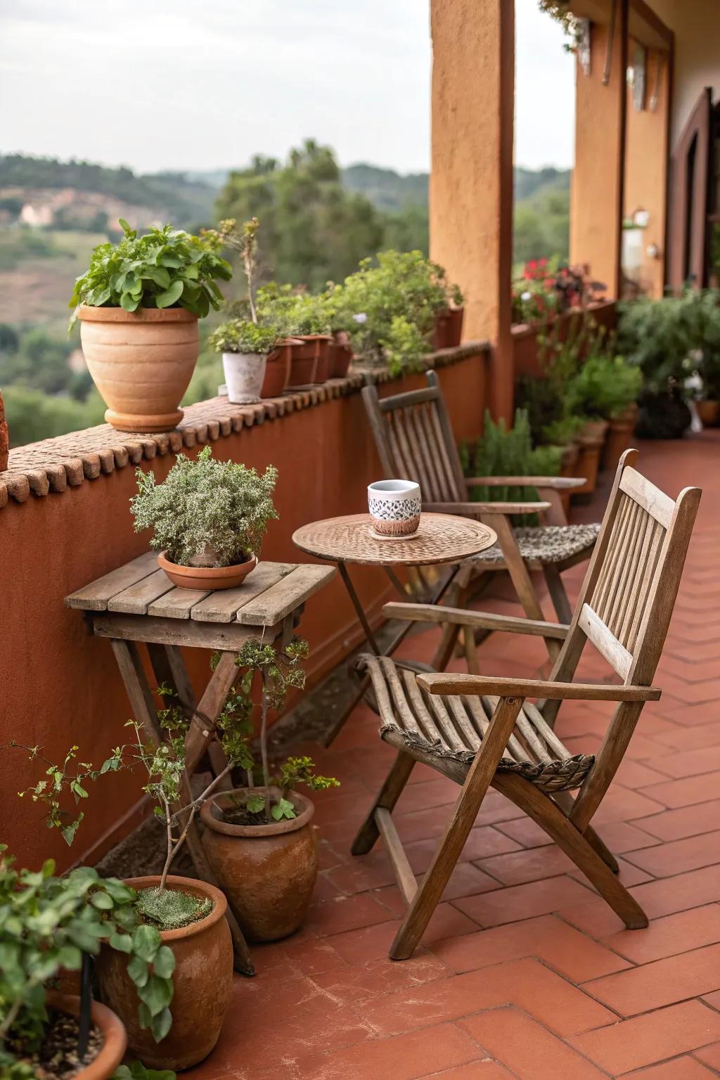 Terracotta decks add rustic warmth and Mediterranean charm.