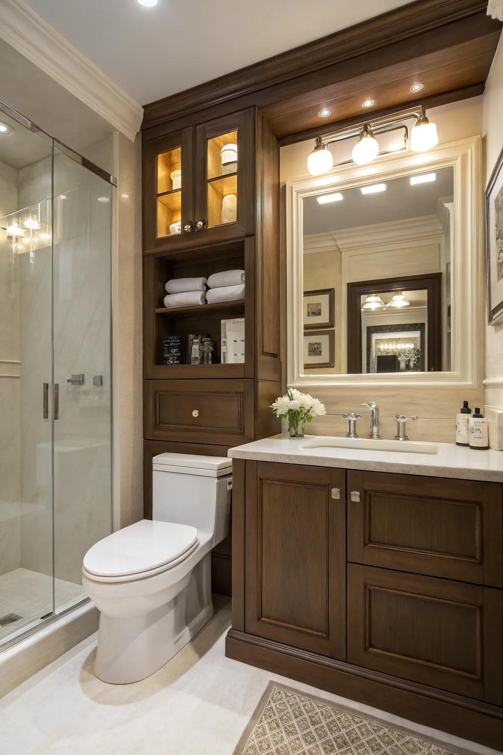 Built-in cabinetry offers a custom, refined storage solution.