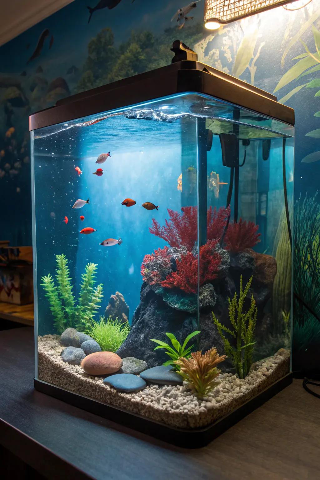 Decorative backgrounds heighten the style and depth of your aquarium.