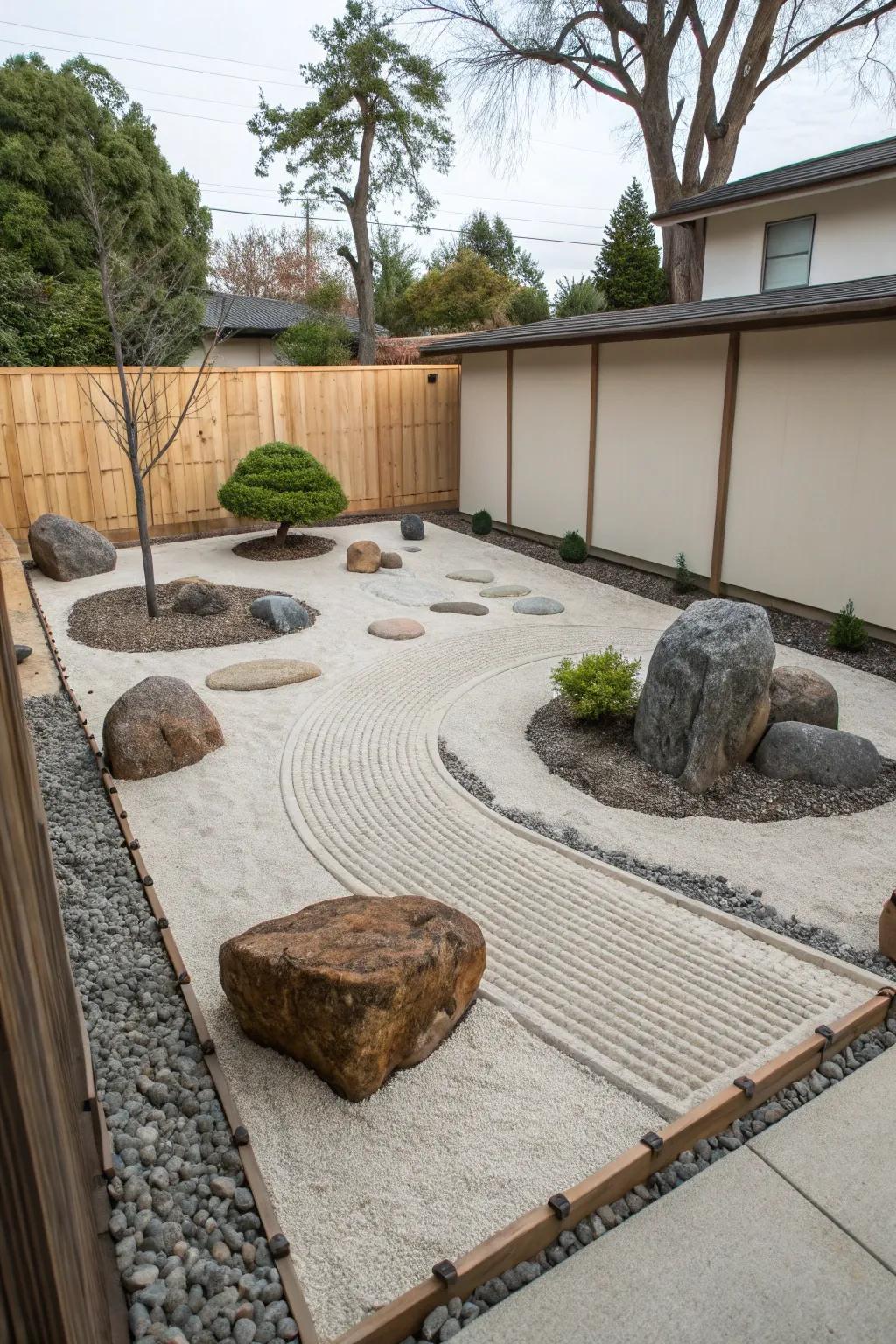 A Zen garden offers a tranquil space for meditation and introspection.