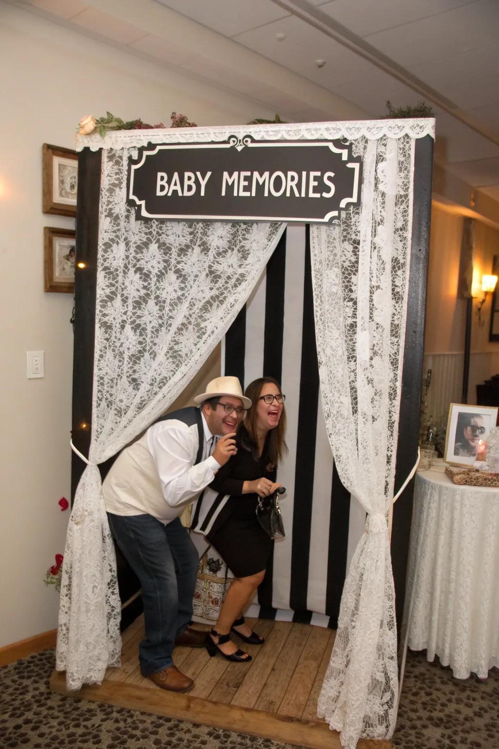 A fun photo booth with black and white props.