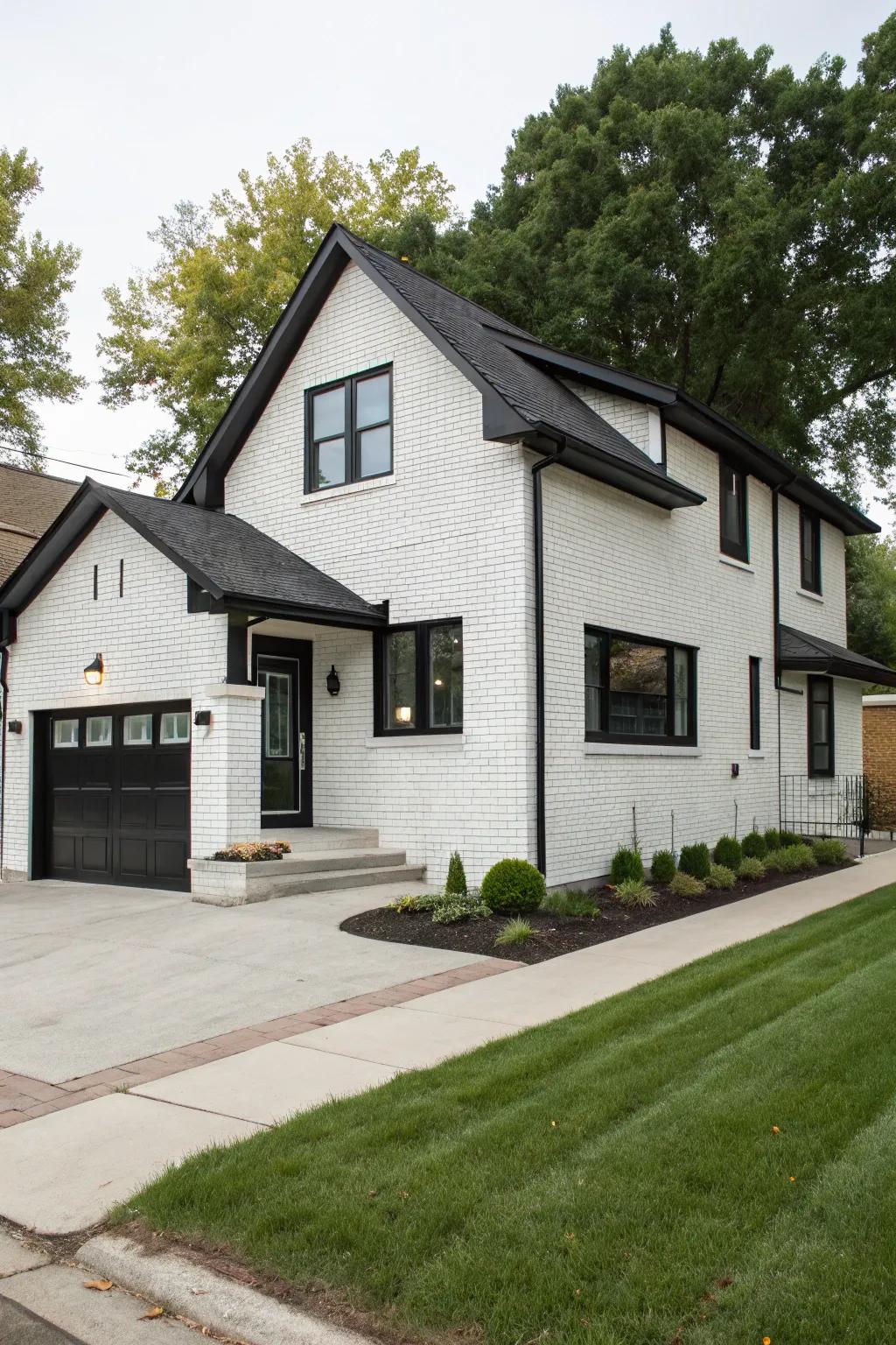 A modern update with white-coated brick and black finish.