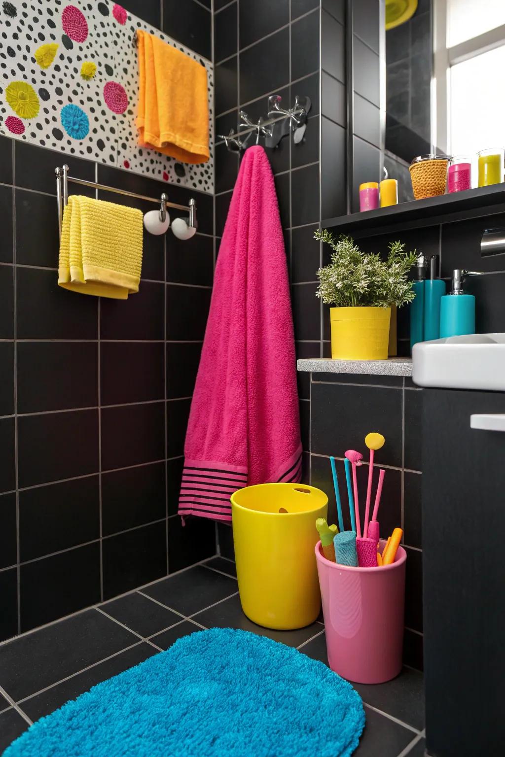 Vibrant colors pop beautifully against a dark background.