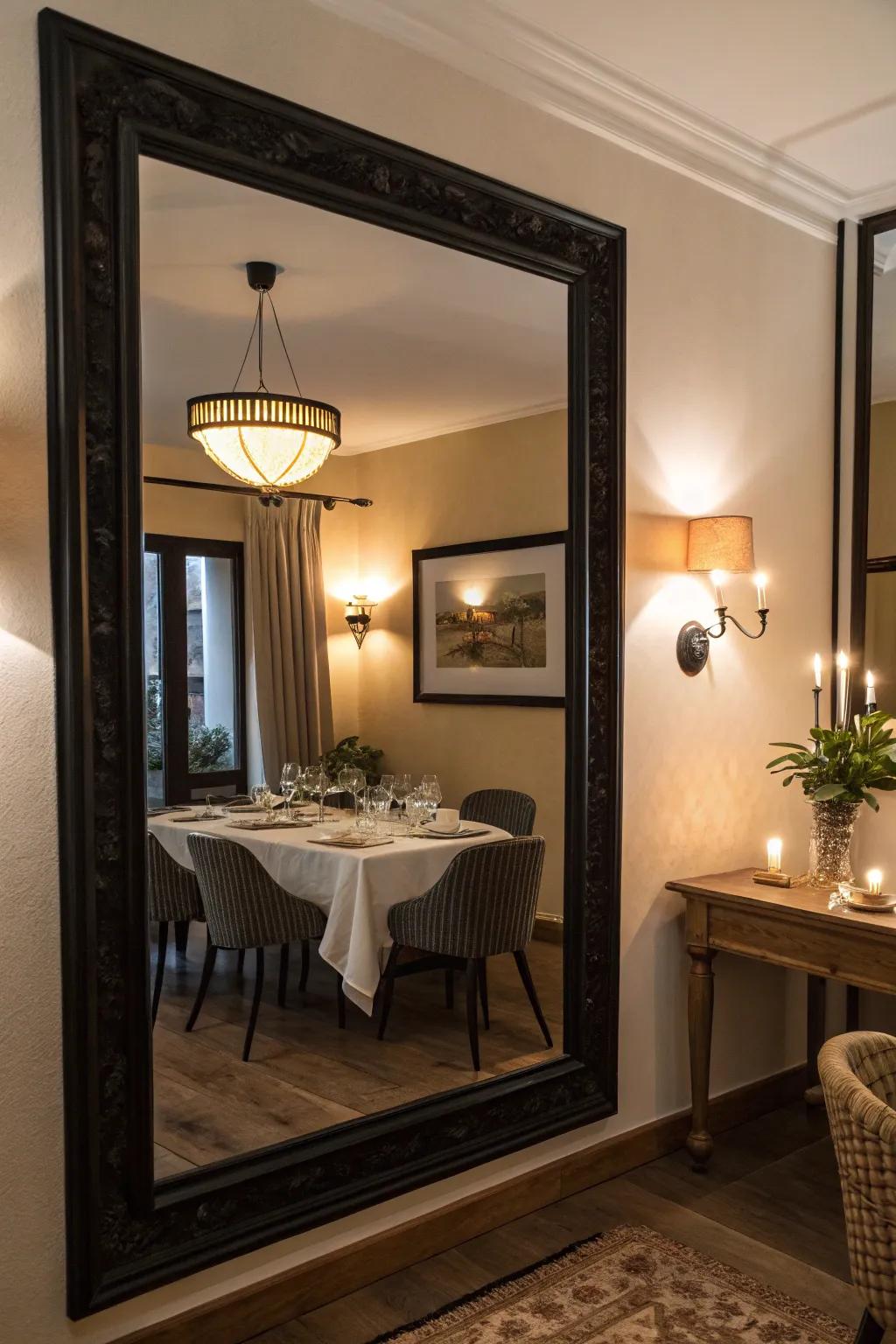 Mirrors add depth and reflect light.
