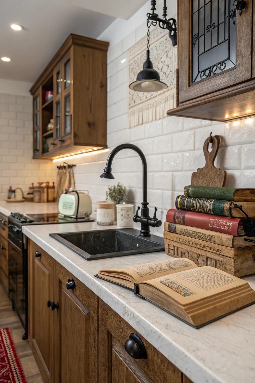 A kitchen influenced by classic design comes alive with the addition of a dark tap.