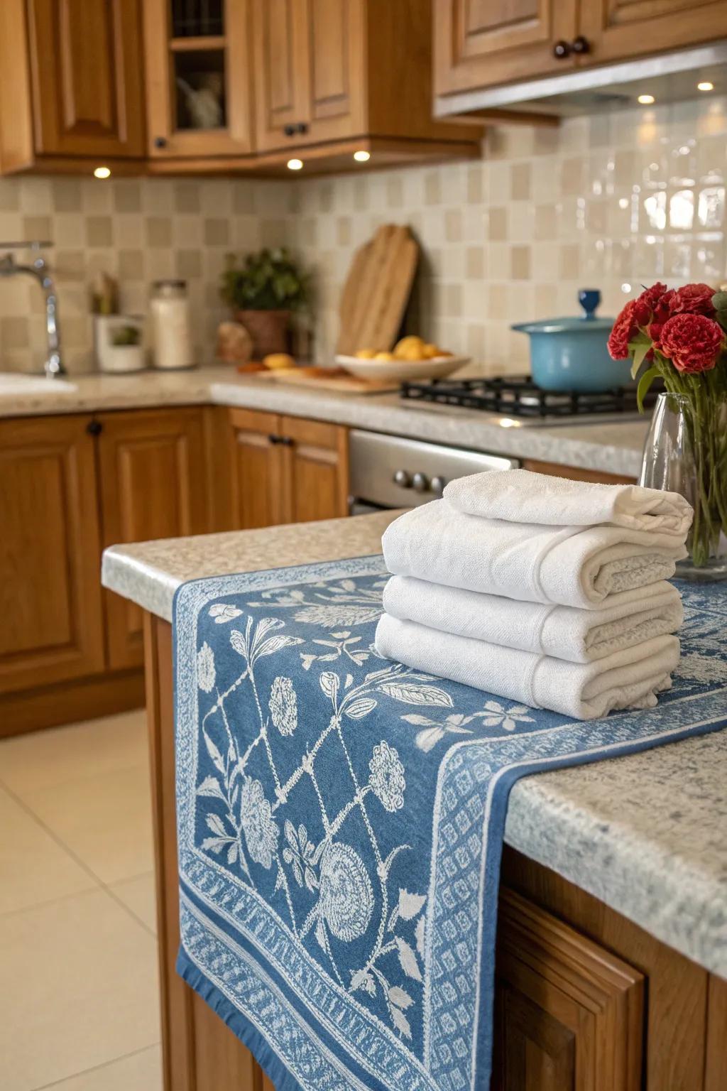 Azure and ivory embellishments convey a celebratory impression to your kitchen.