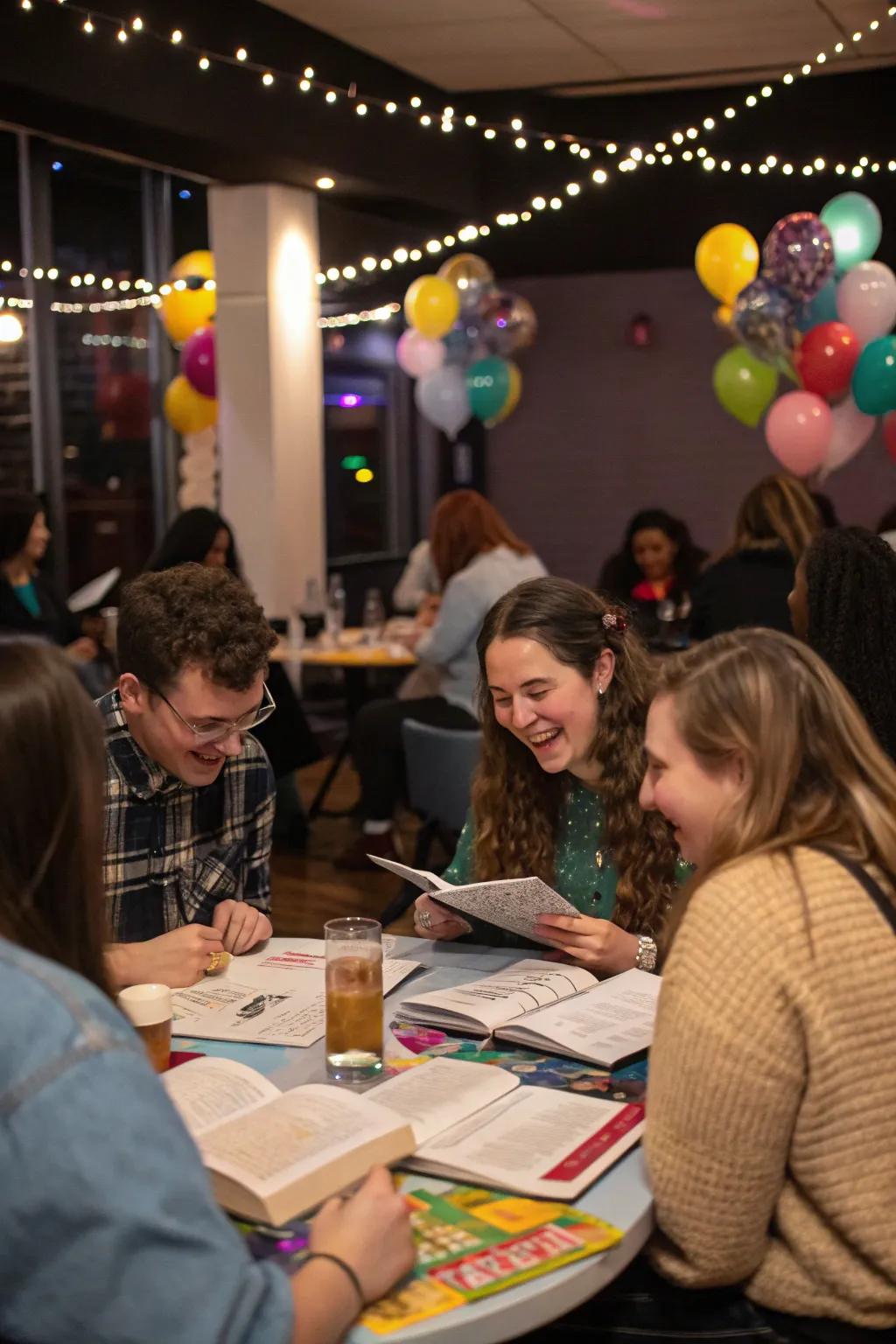 Guests enjoying a lively literary trivia contest.