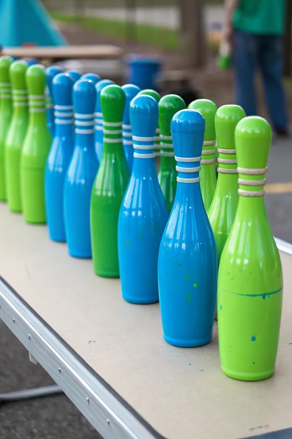 Artisanal do-it-yourself aerosolized embellished vessels for an unparalleled bowling centerpiece.
