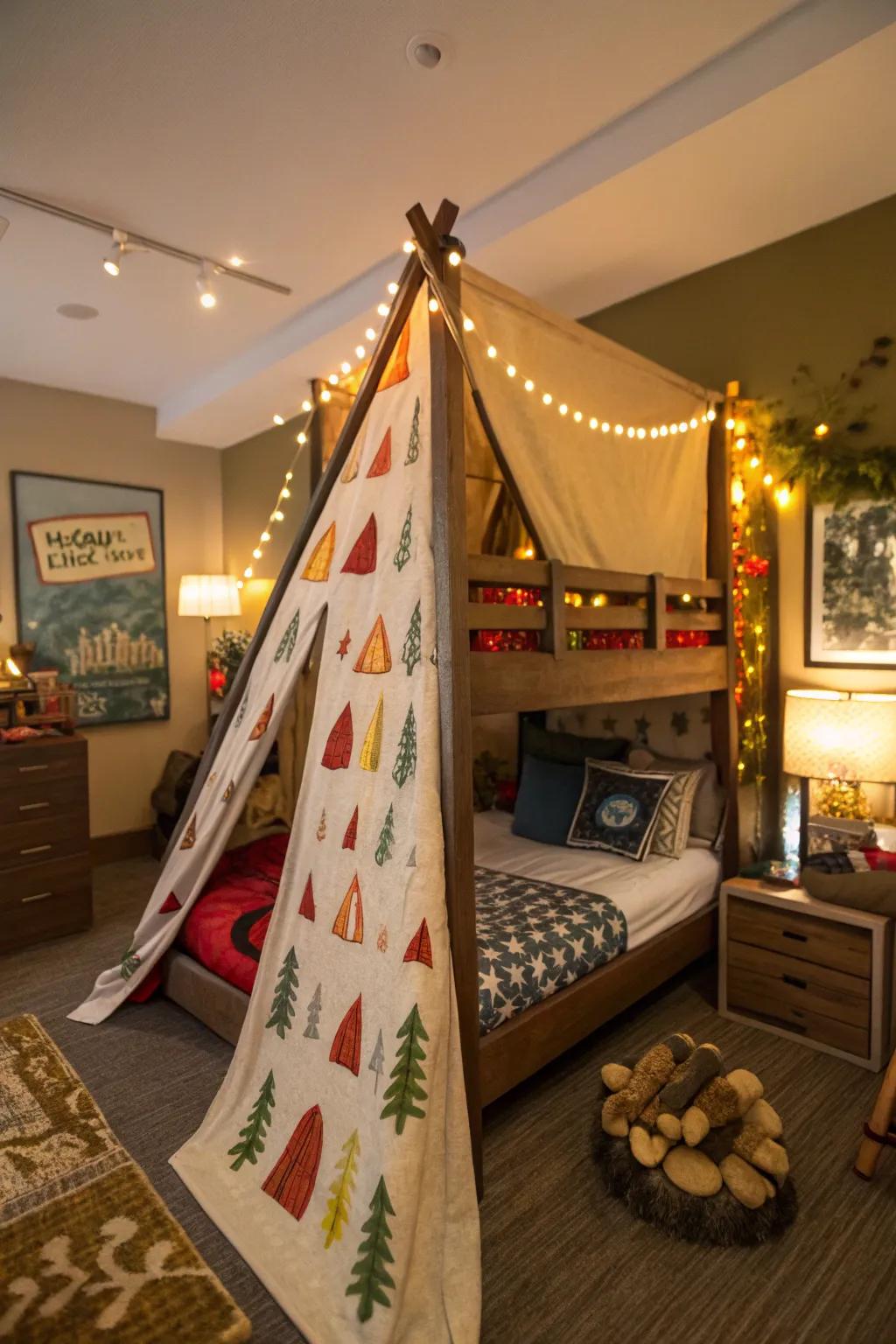 Experience the joys of camping with this bonfire-themed bed.