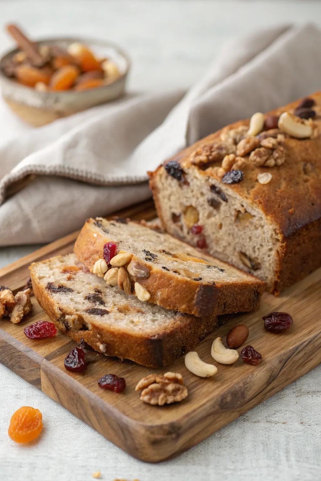 Nut and fruit loaf, a delightful addition to enhance your tea time.