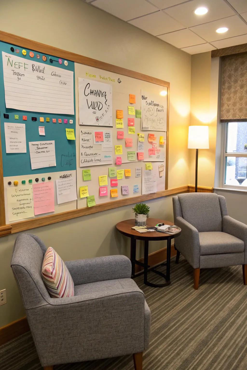 A notice board fosters communication and engagement.