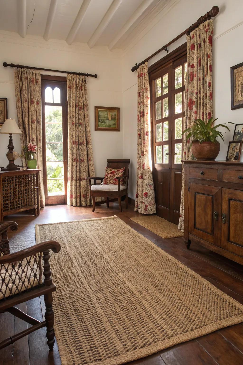 Textured floor coverings add warmth and coziness to the floor.