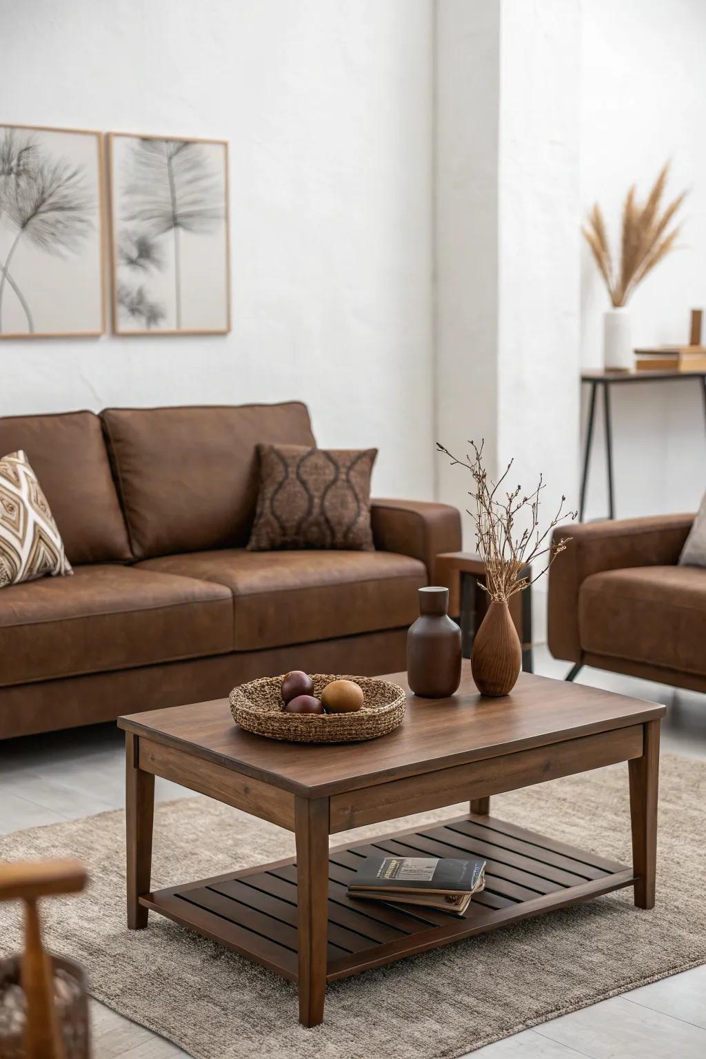 A minimalist strategy emphasizes the elegance of cocoa tones.