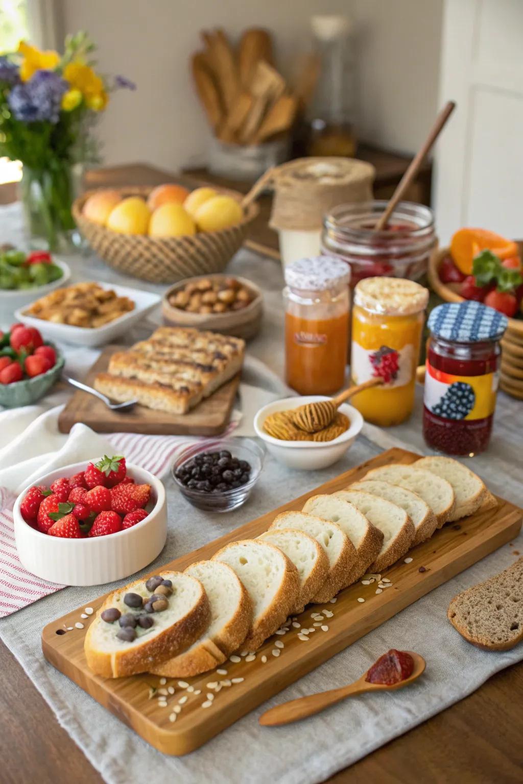 A build-your-own toast station gets guests to try out different flavors.
