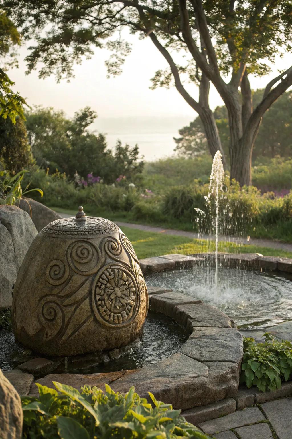 Artistic etchings transmute this fountain into a genuine masterpiece.