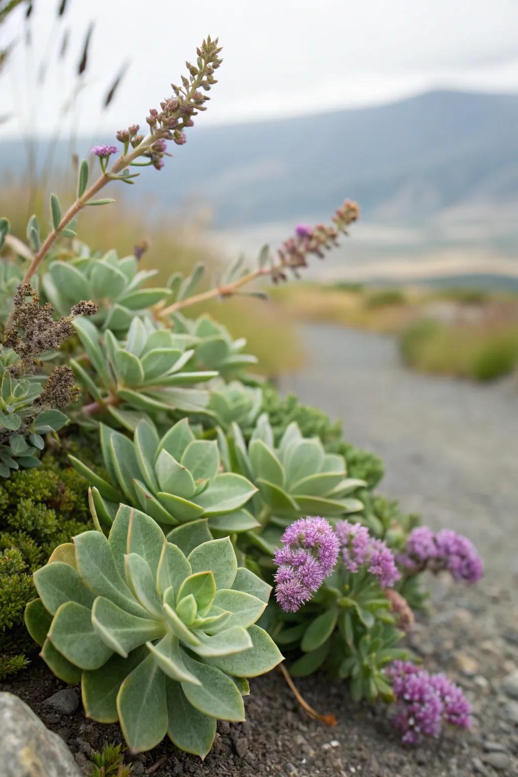 Stonecrop and Flutterby Plant provide year-round appeal and contrast.