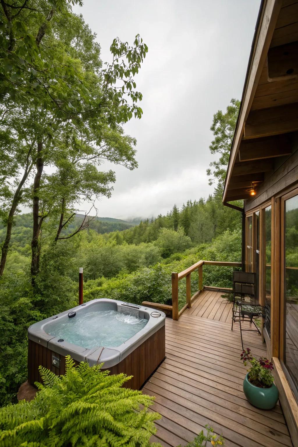 A hot tub on the deck offering a private retreat.