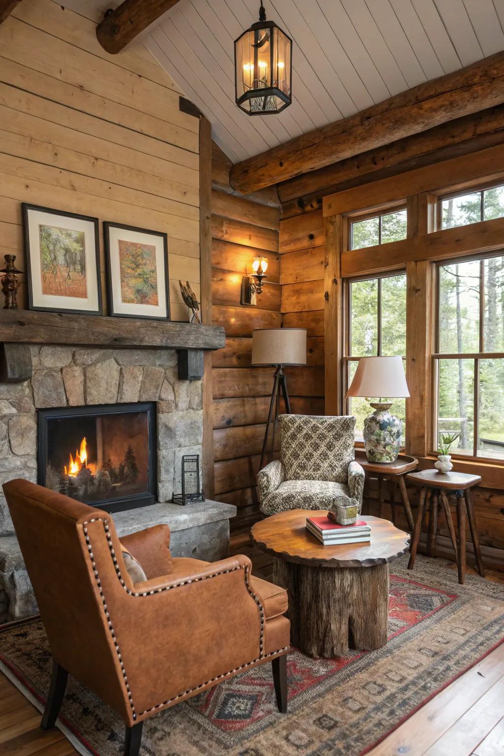 Second-hand treasures add character and history to the cabin interior.