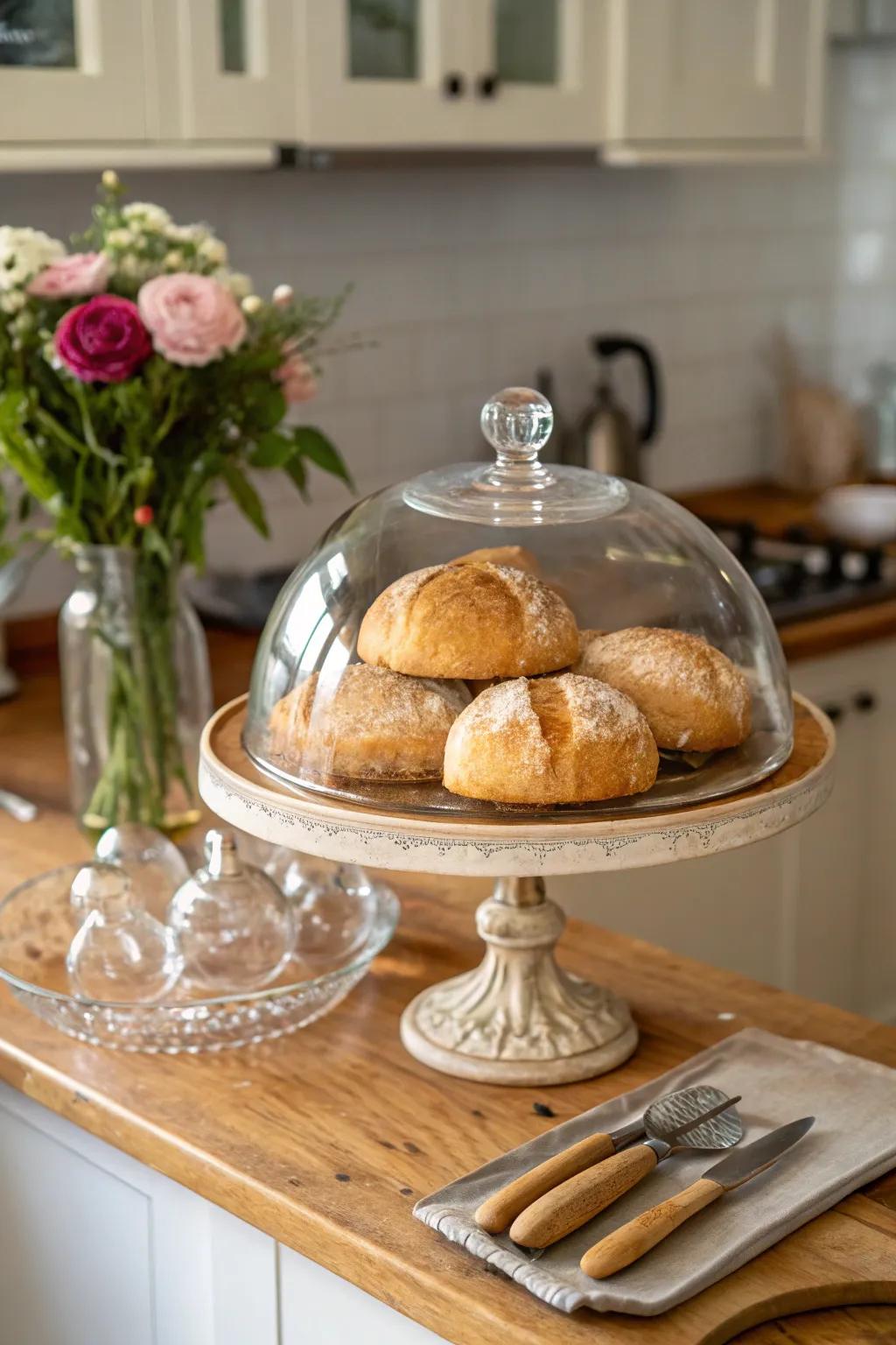 Turn everyday kitchen items into a centerpiece with a glass dome.