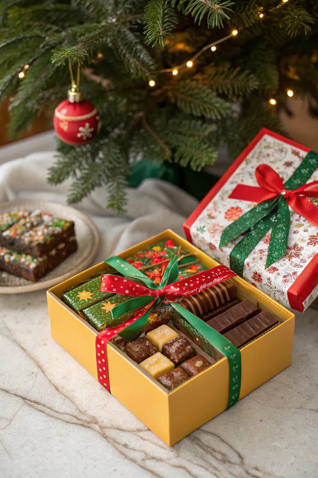 Sweet treat gifting enclosures equipped to disseminate holiday elation.
