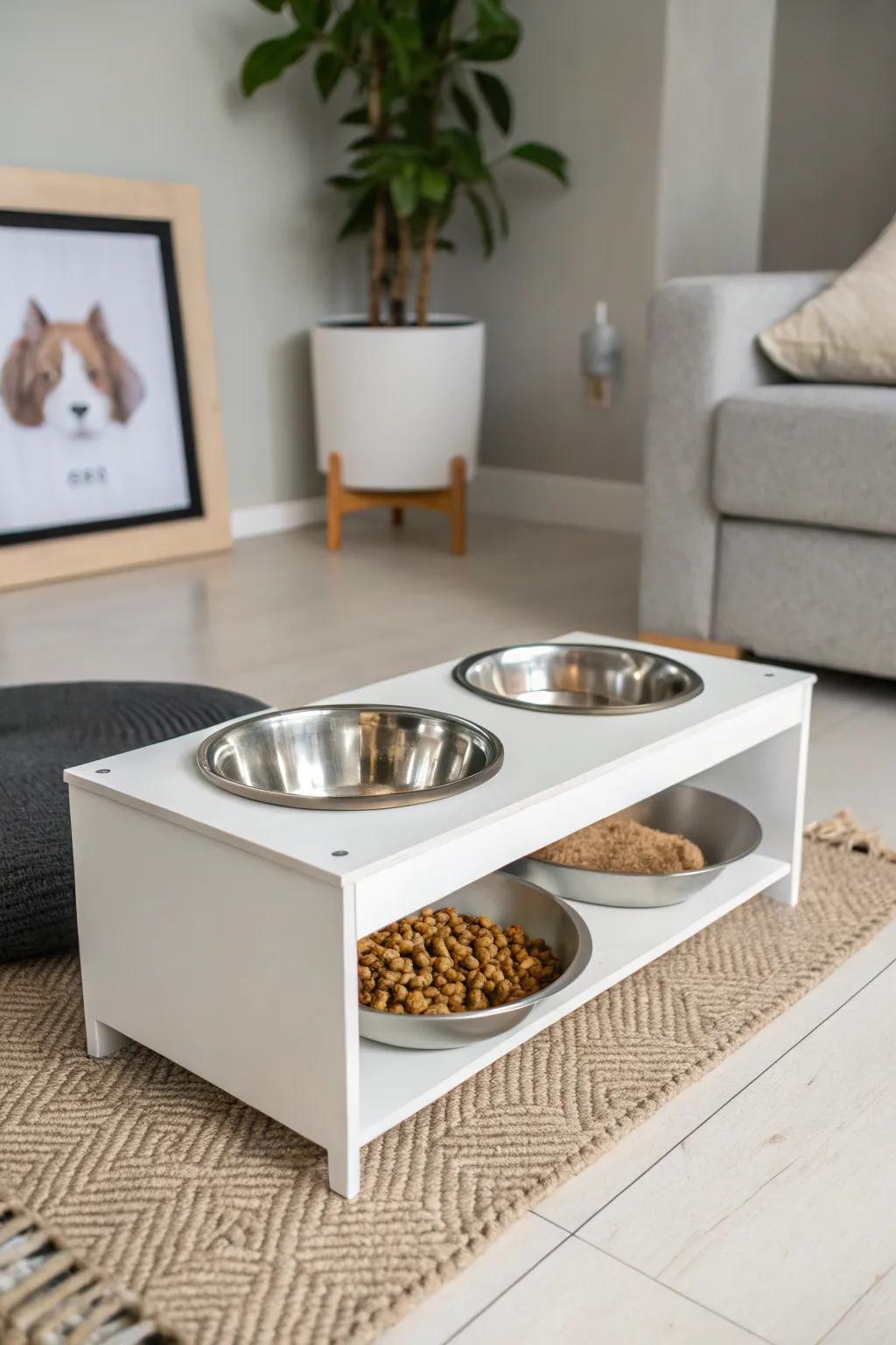 Find peace with a minimalist method to your cat's dining area.