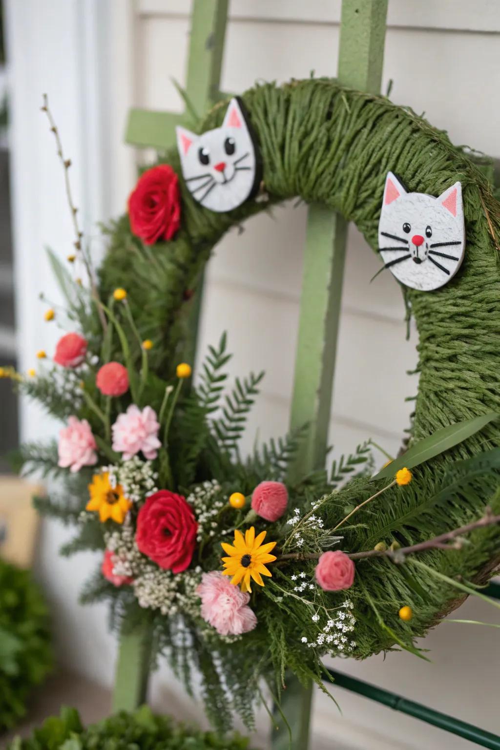 A whimsical tube cleaner kitty wreath that sparks creativity.
