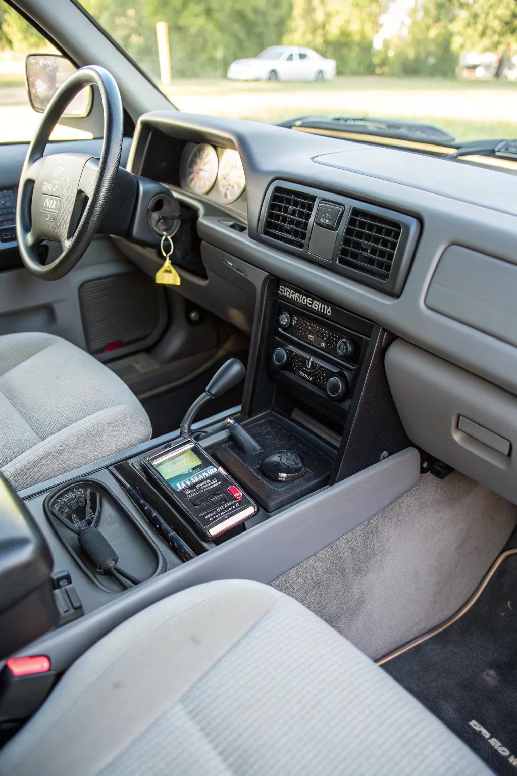 A hidden glove box setup for a tidy look.