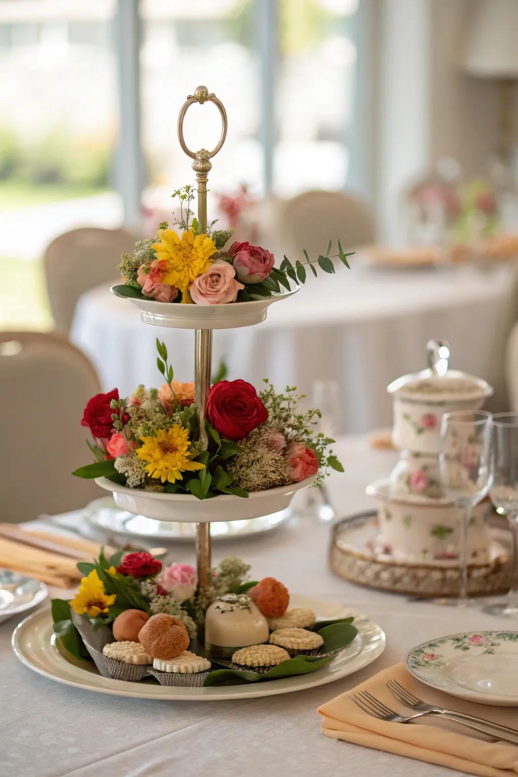 Layered elegance with a tiered platform centerpiece base.