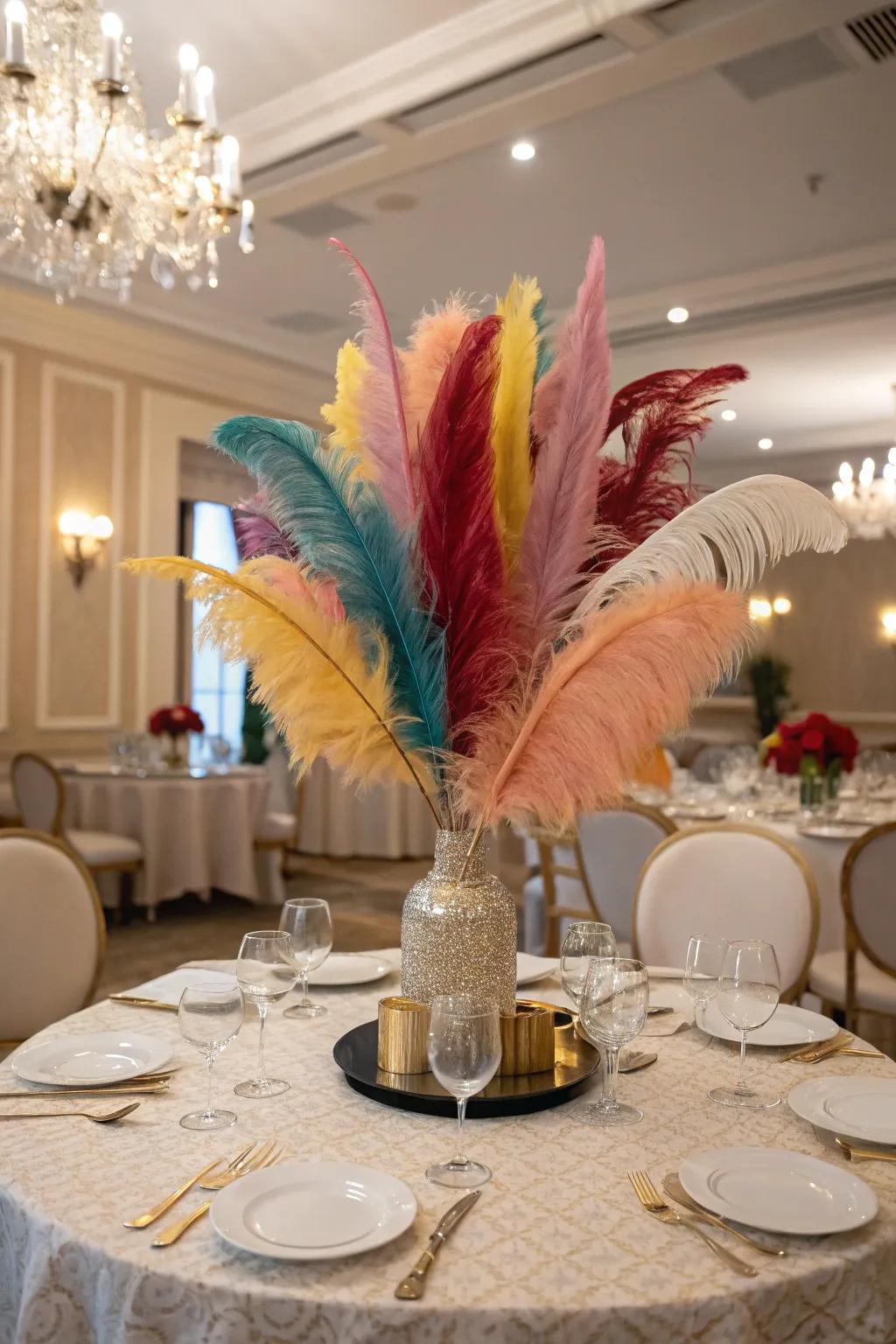 Feathers offer a unique and elegant touch to your centerpiece.