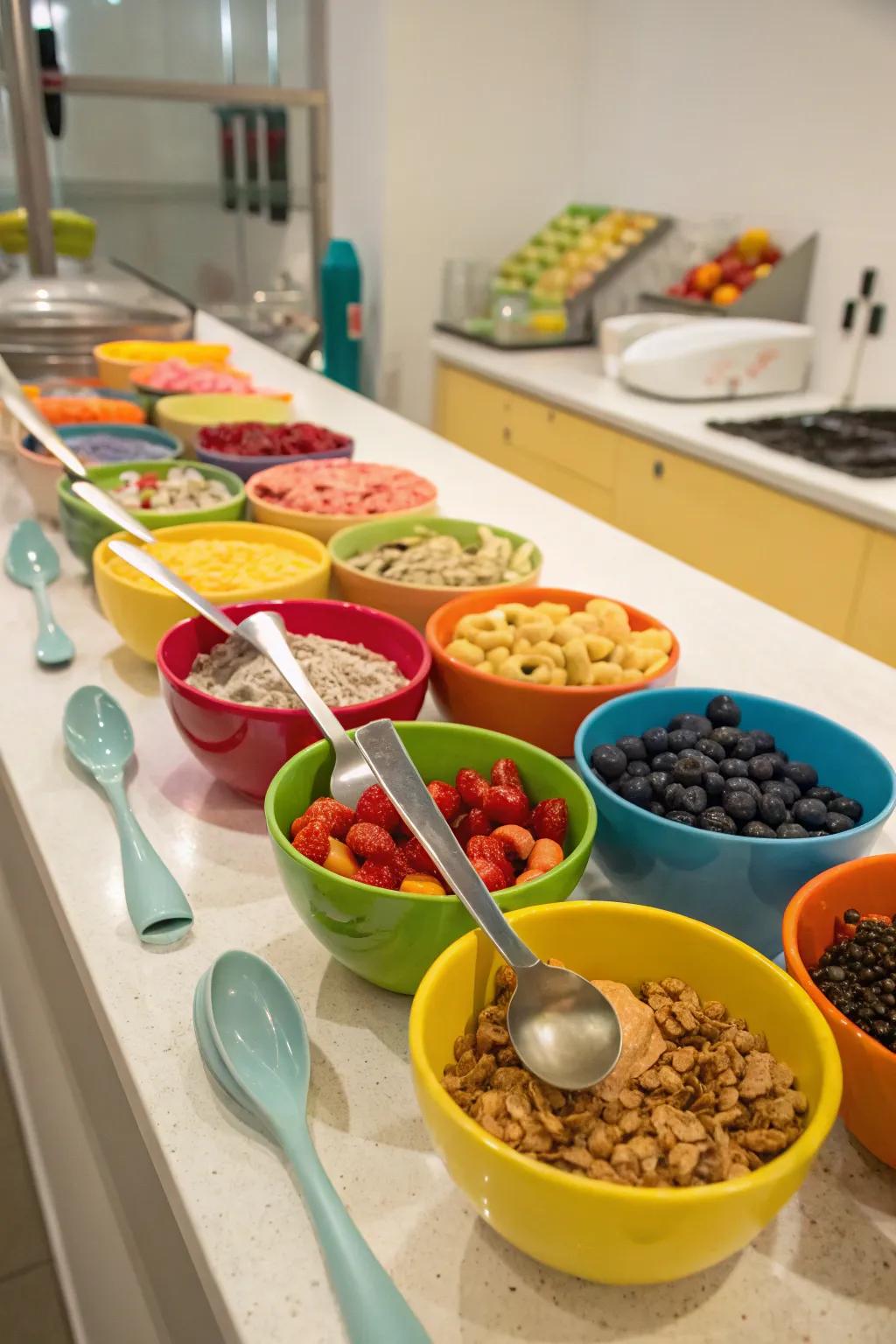 Colorful bowls and spoons make things more fun.