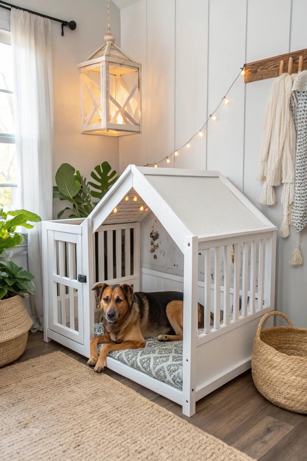 Convert a baby crib into a functional dog kennel.