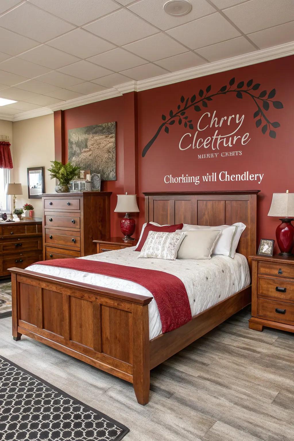 A feature wall adding drama to a maple hardwood bedroom.