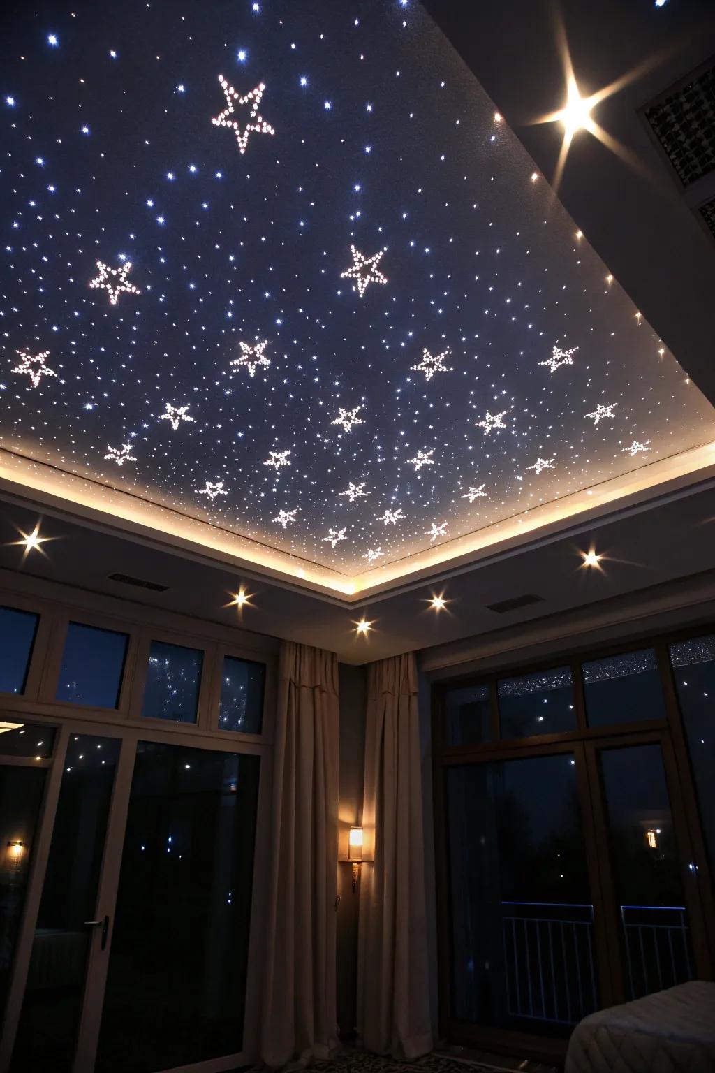 Starry night illuminations producing an enchanting roof ambiance.