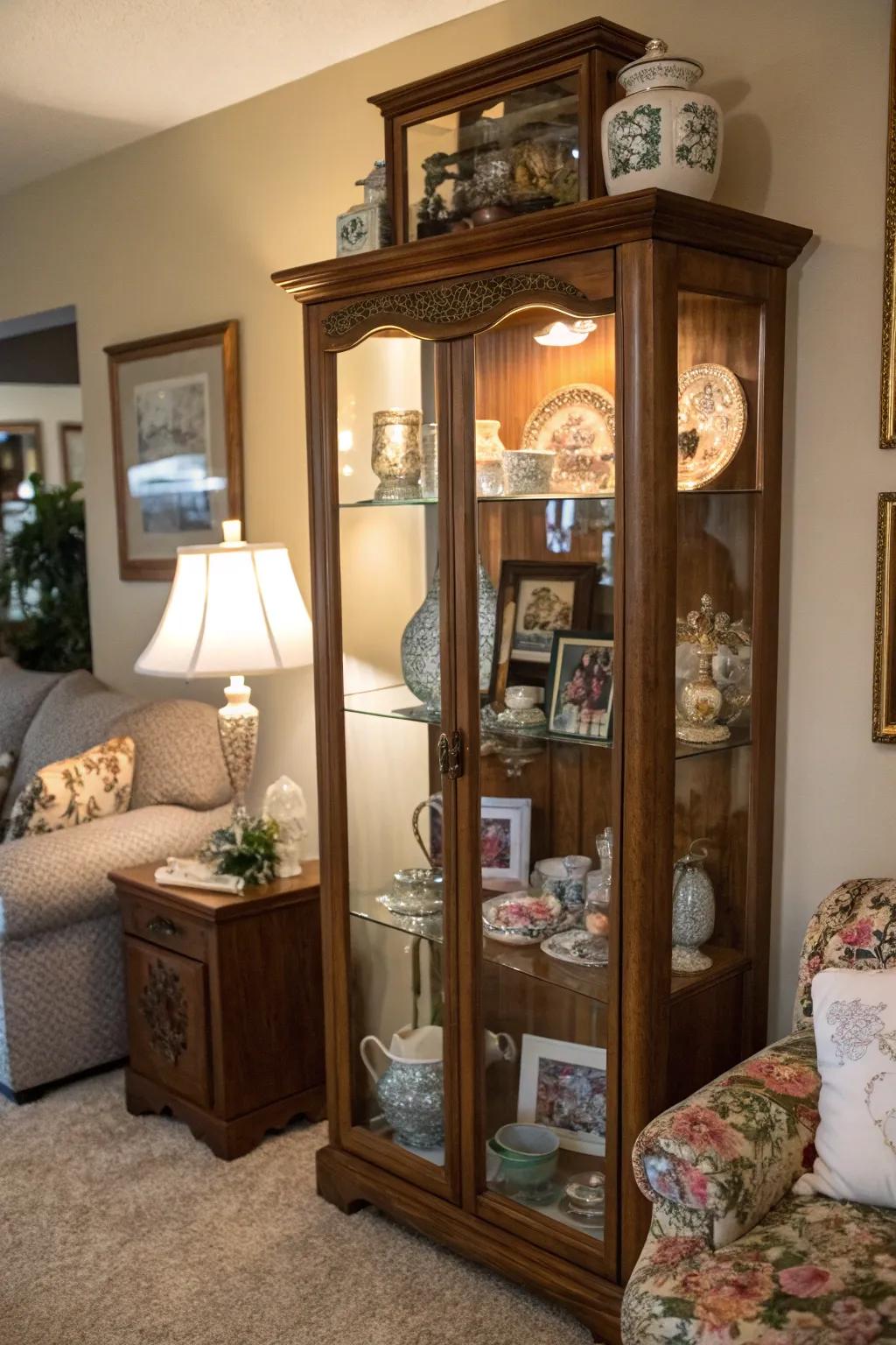 Sentimental objects add an individual accent to the cabinet.