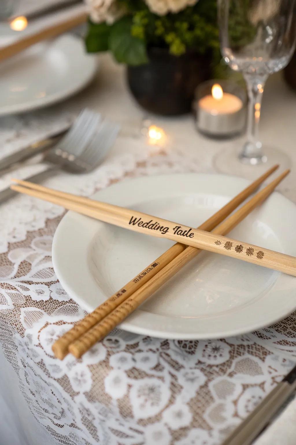 Personalized eating utensils inject a distinctive nuance into the banquet suite.