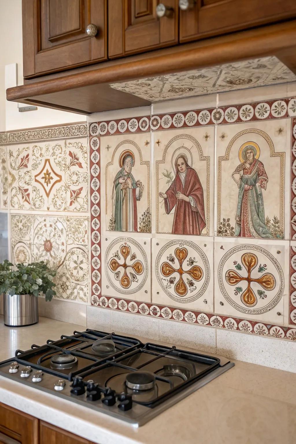 Ceramic tiles with religious motifs add a unique spiritual touch to your home.