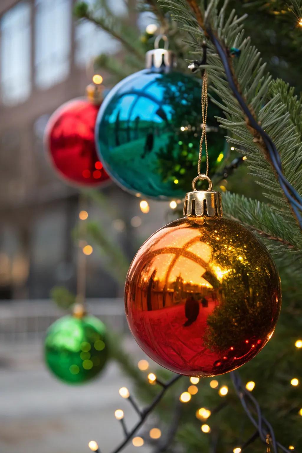 Brightly colored spheres make a bold statement on your tree.