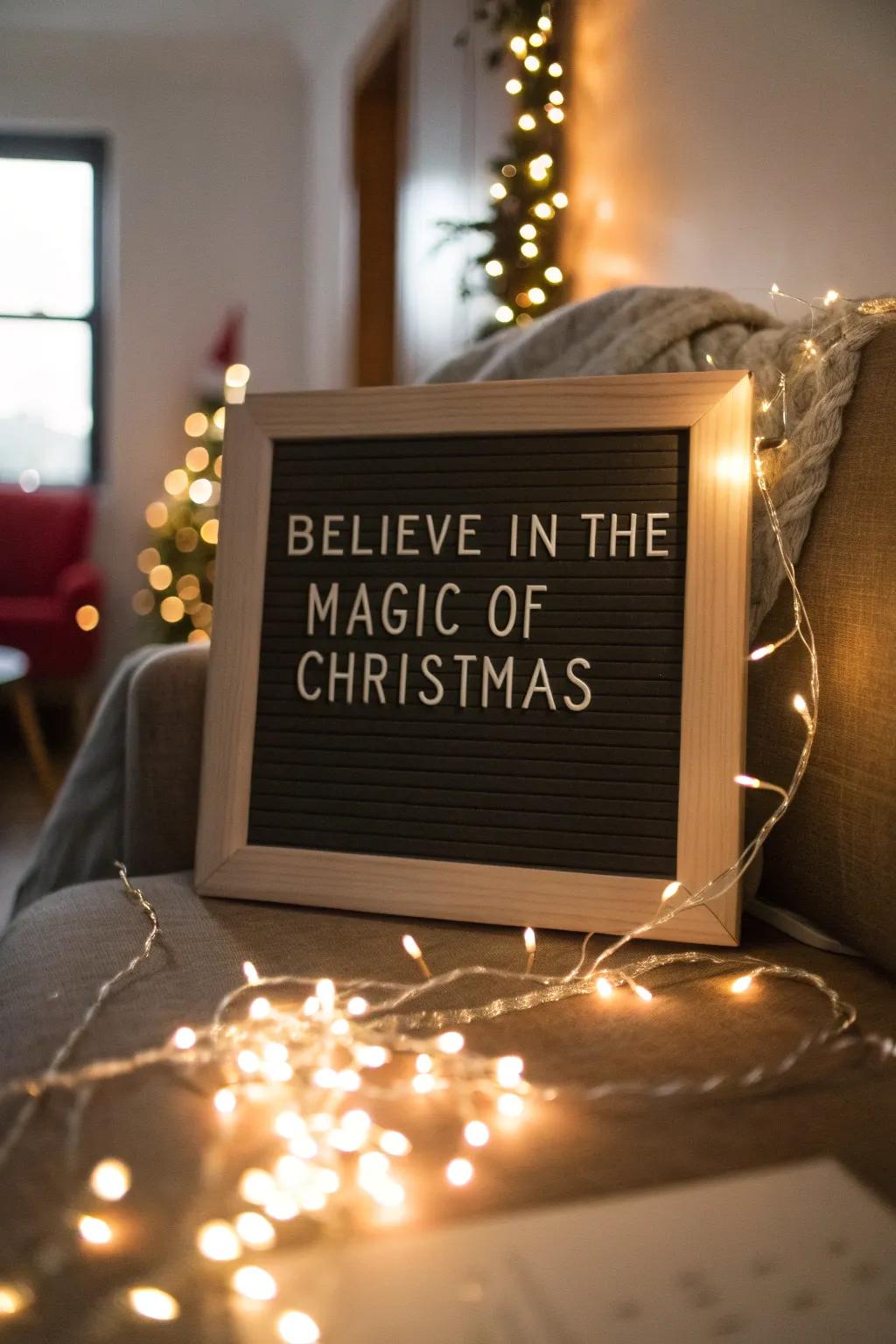 A magical message board encouraging belief in the season's wonders.