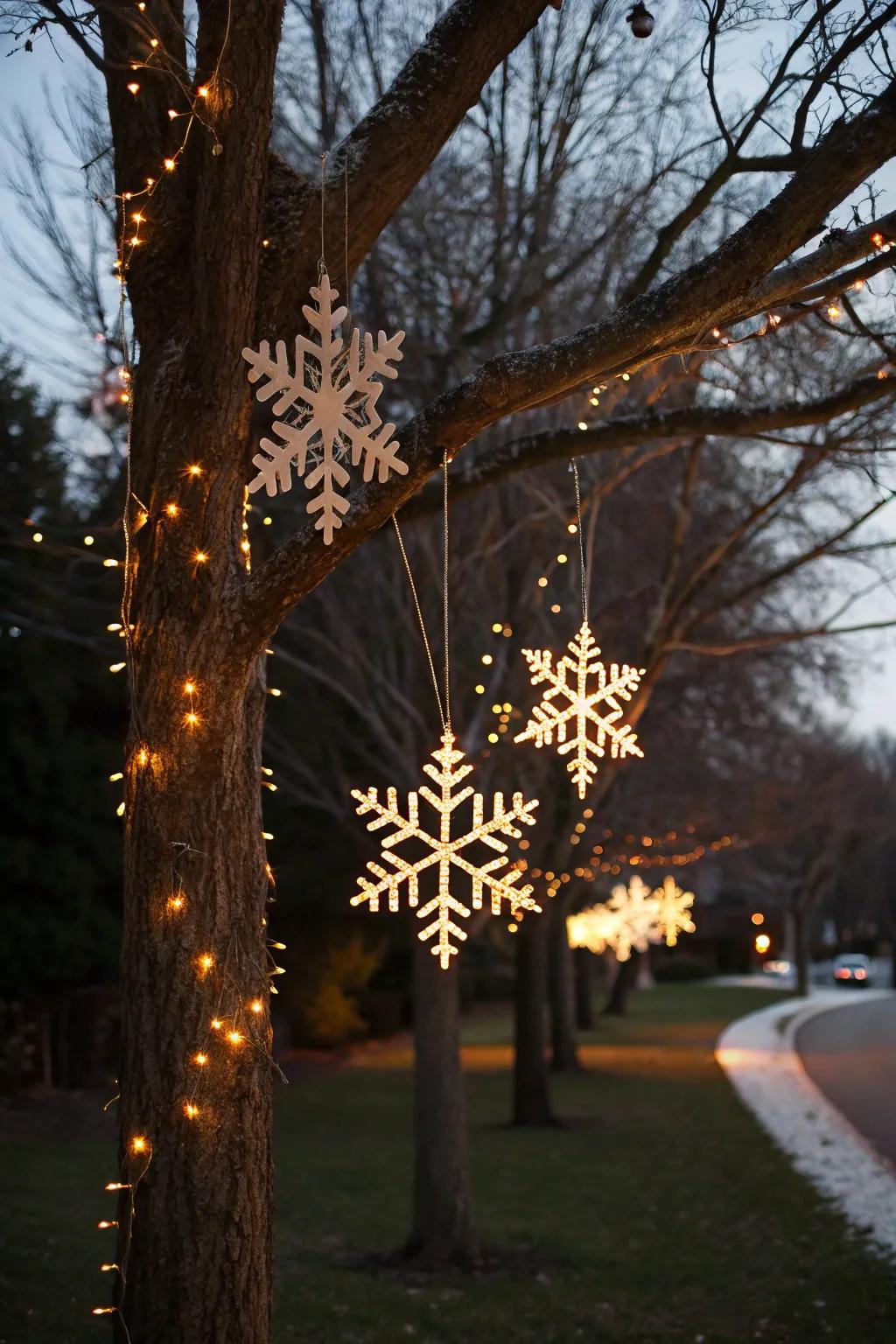 Delicate snowflake lights adding elegance to the festive decor.