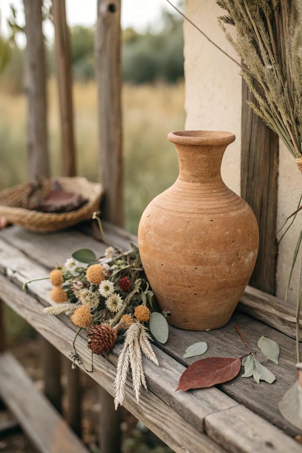 A earthenware dirt pot adding normal warmth to a comfortable setting.