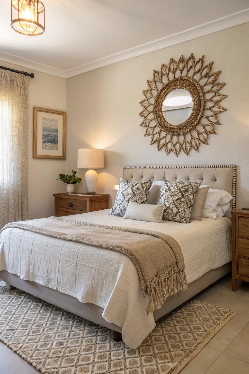 Simple decor enhances the pristine and serene vibe of the bedroom.