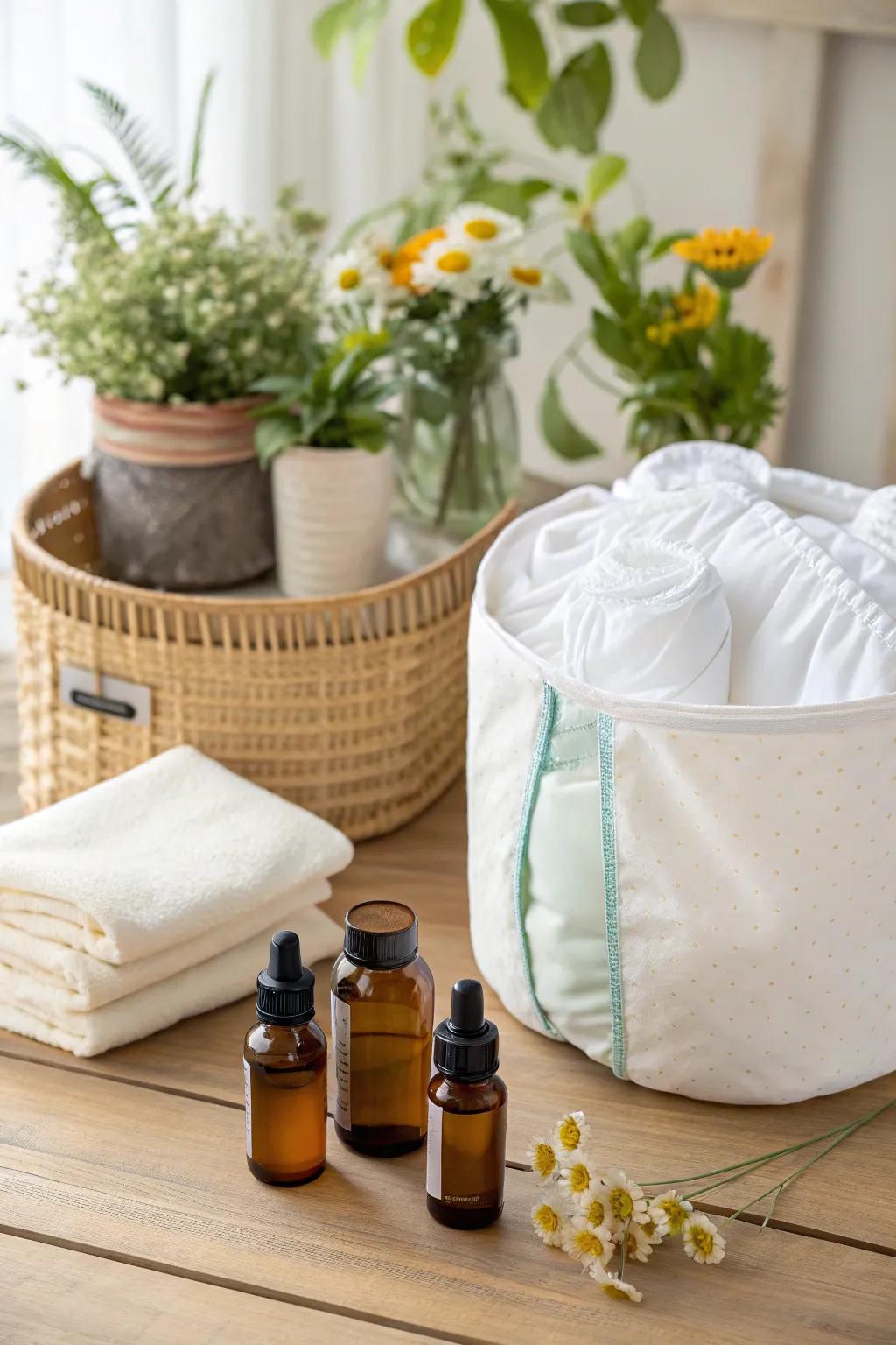 Fragrance oils provide a natural way to maintain cleanliness in your cloth diaper bin.