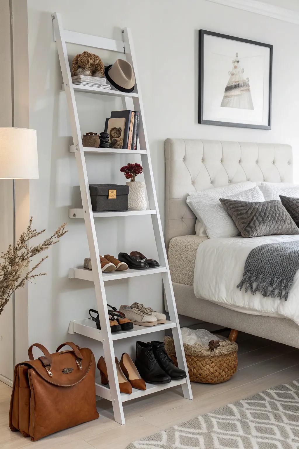 Leaning ladder shelves combine style and efficiency.