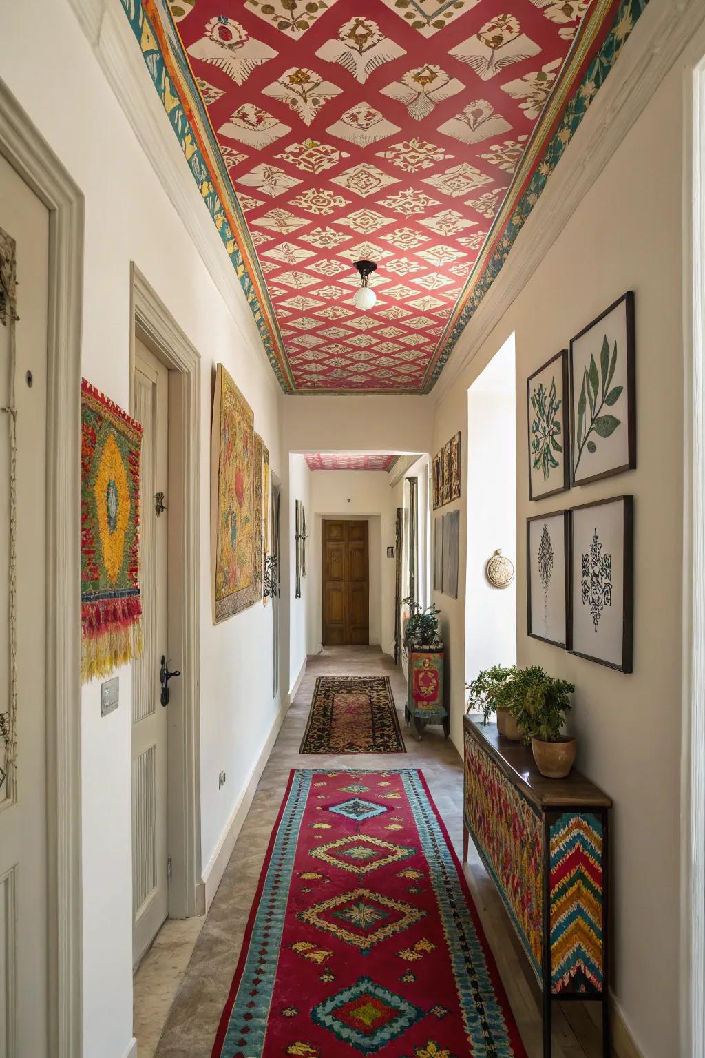 A bold ceiling design can define your hallway's character.