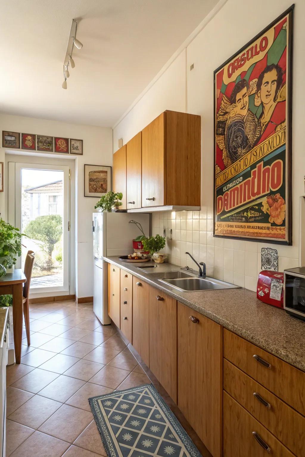 Nostalgic retro aesthetic poster infusing a cooking area with vintage charm.