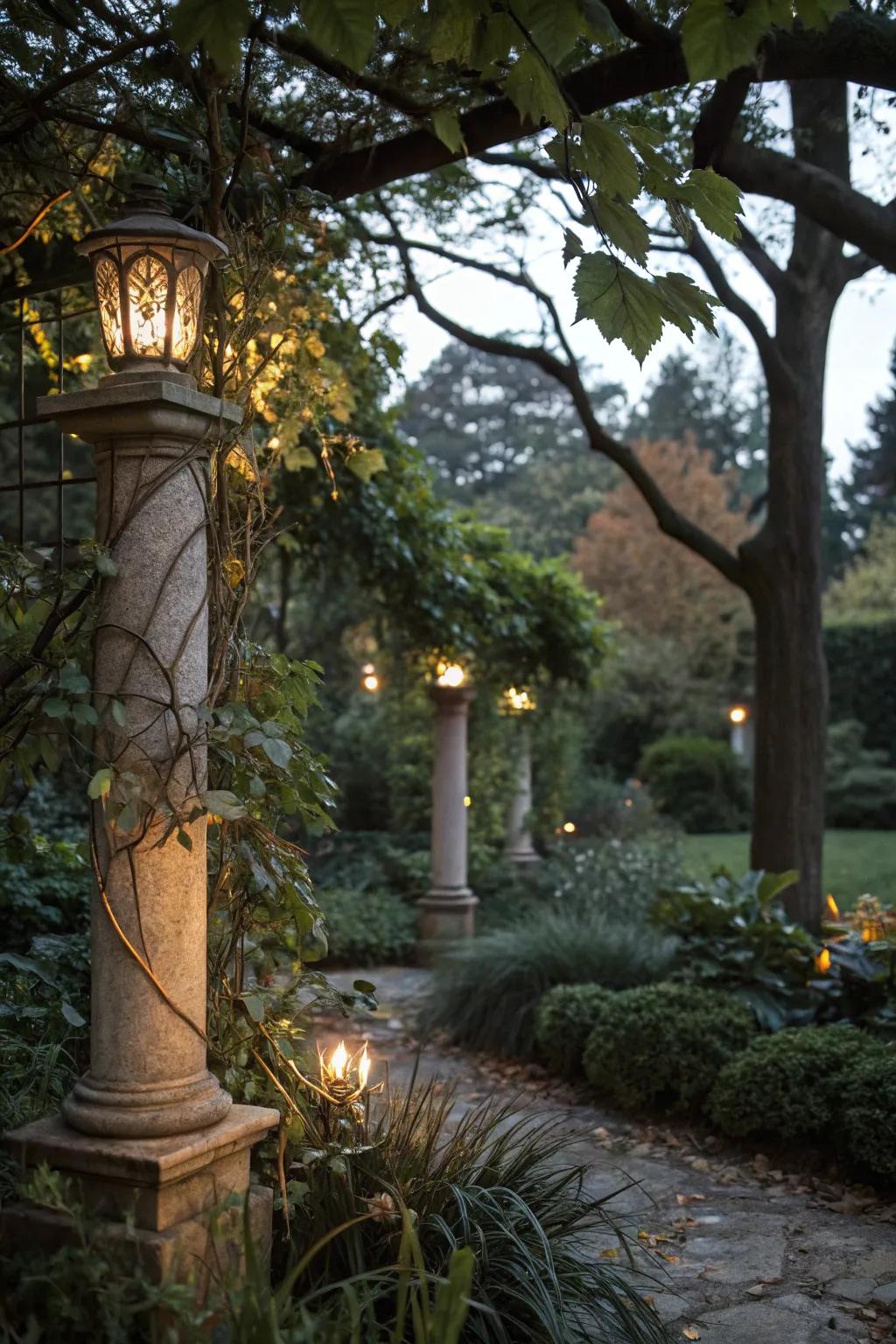 Design a secret garden feel using hidden lighting.