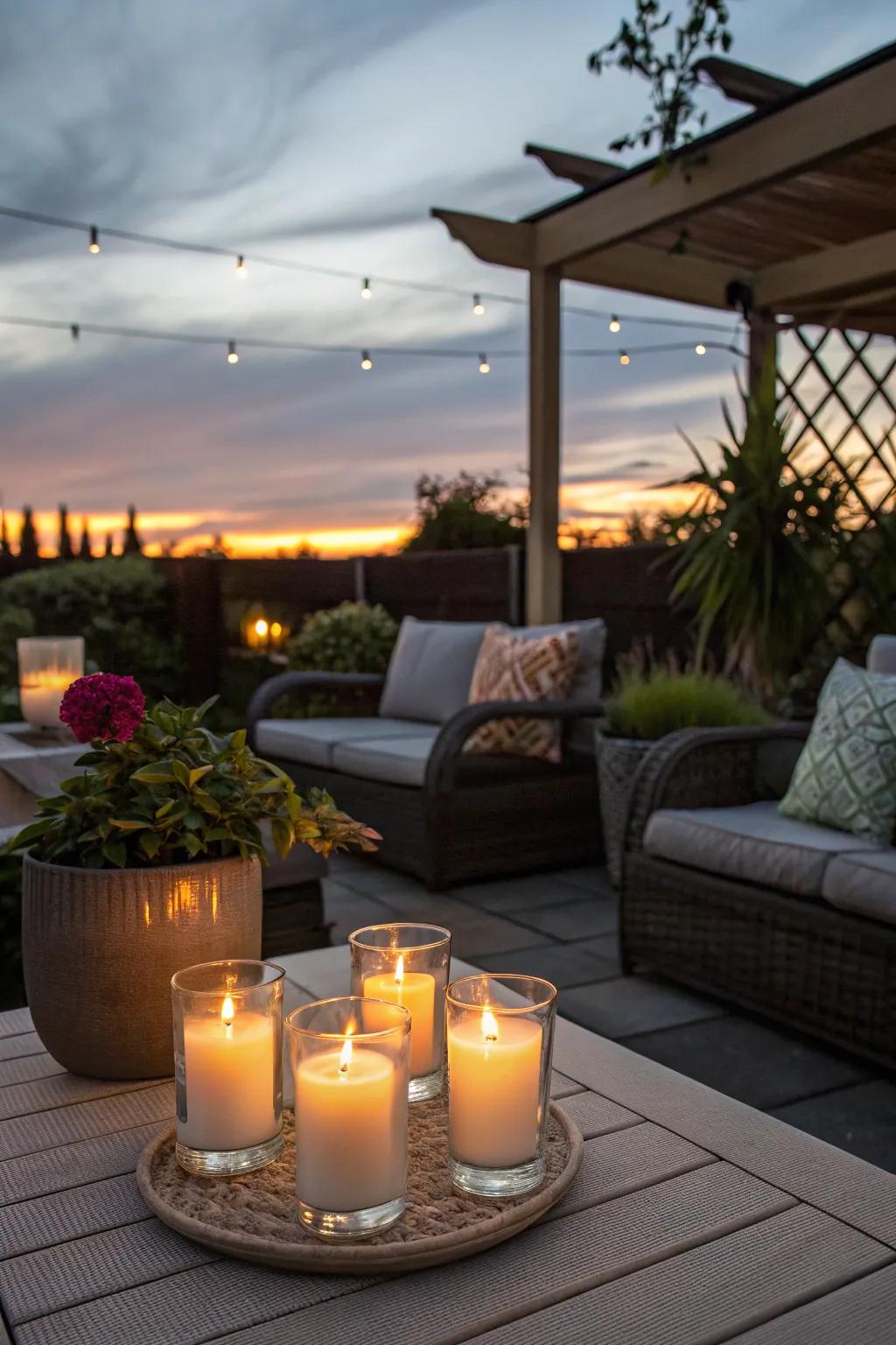 Citronella garden candles prove ideal for outdoor evenings.