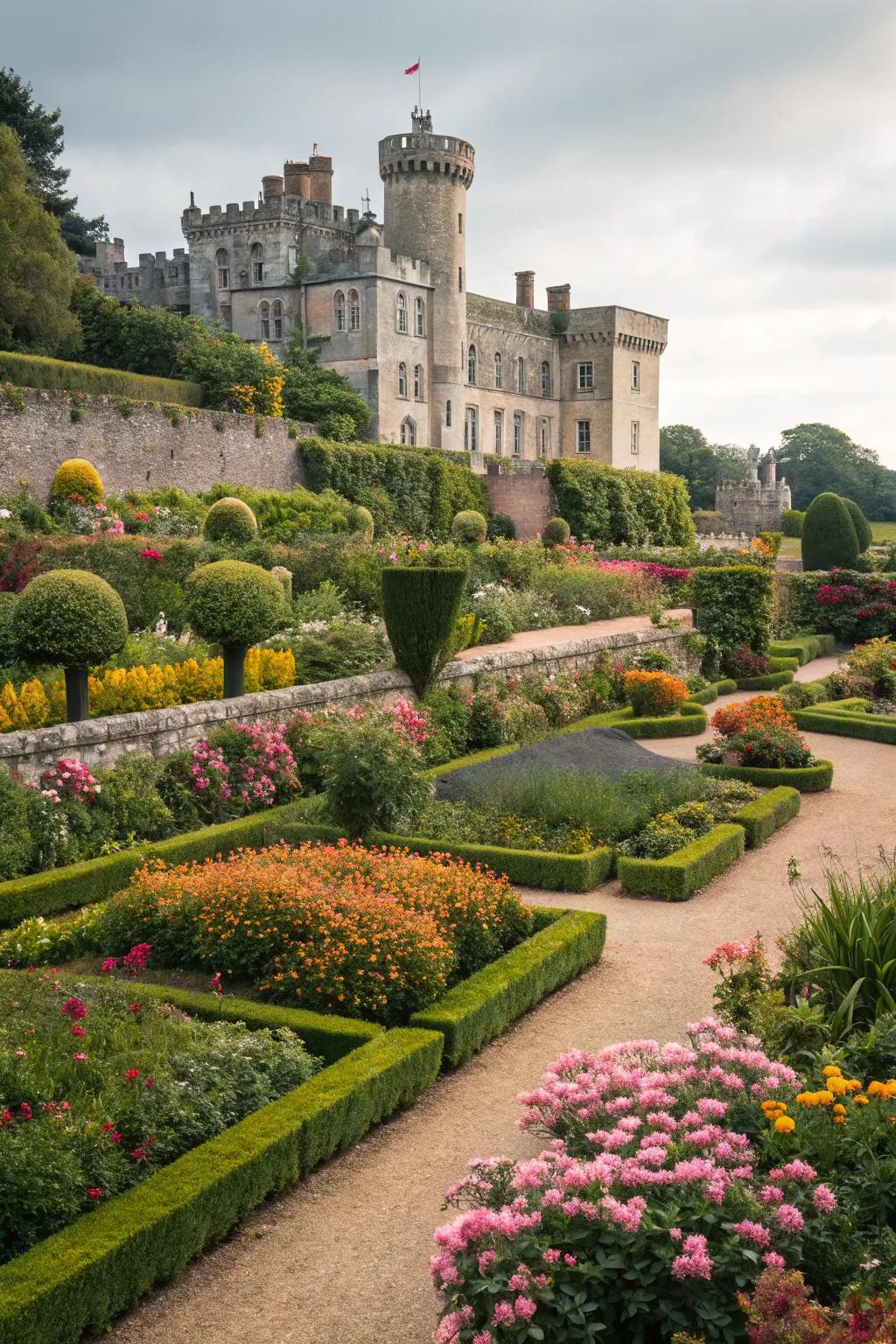 Nature's splendor in a castle’s embrace.