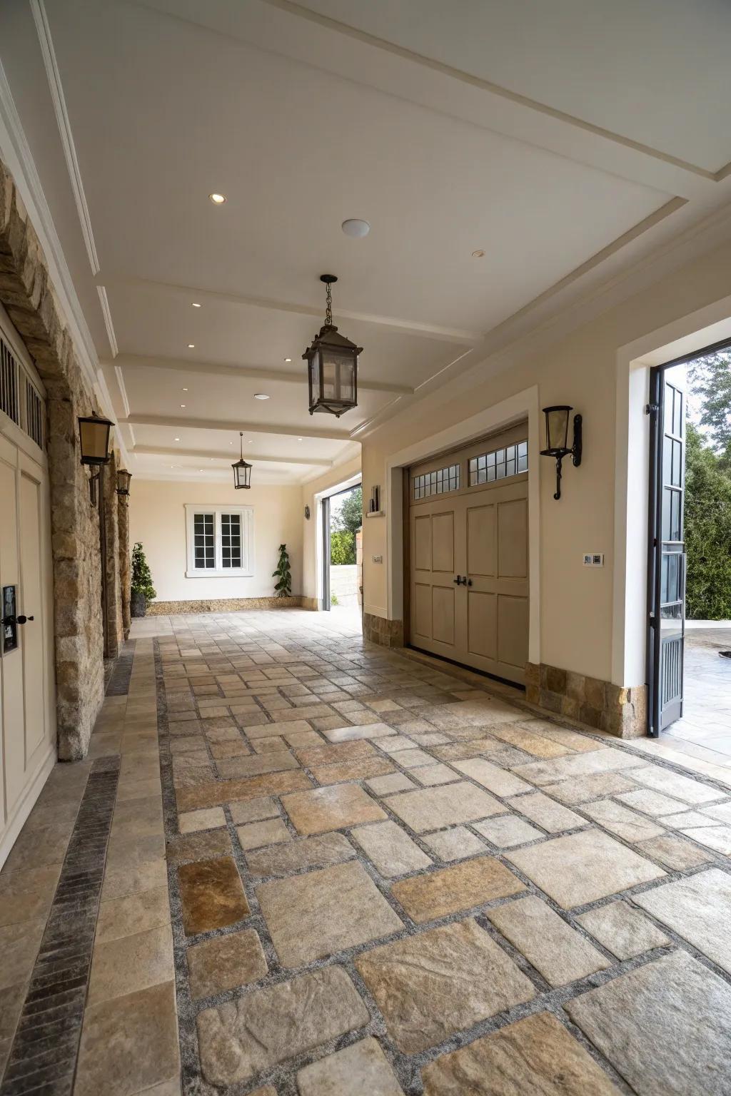 Pure stone flooring adds timeless grace.