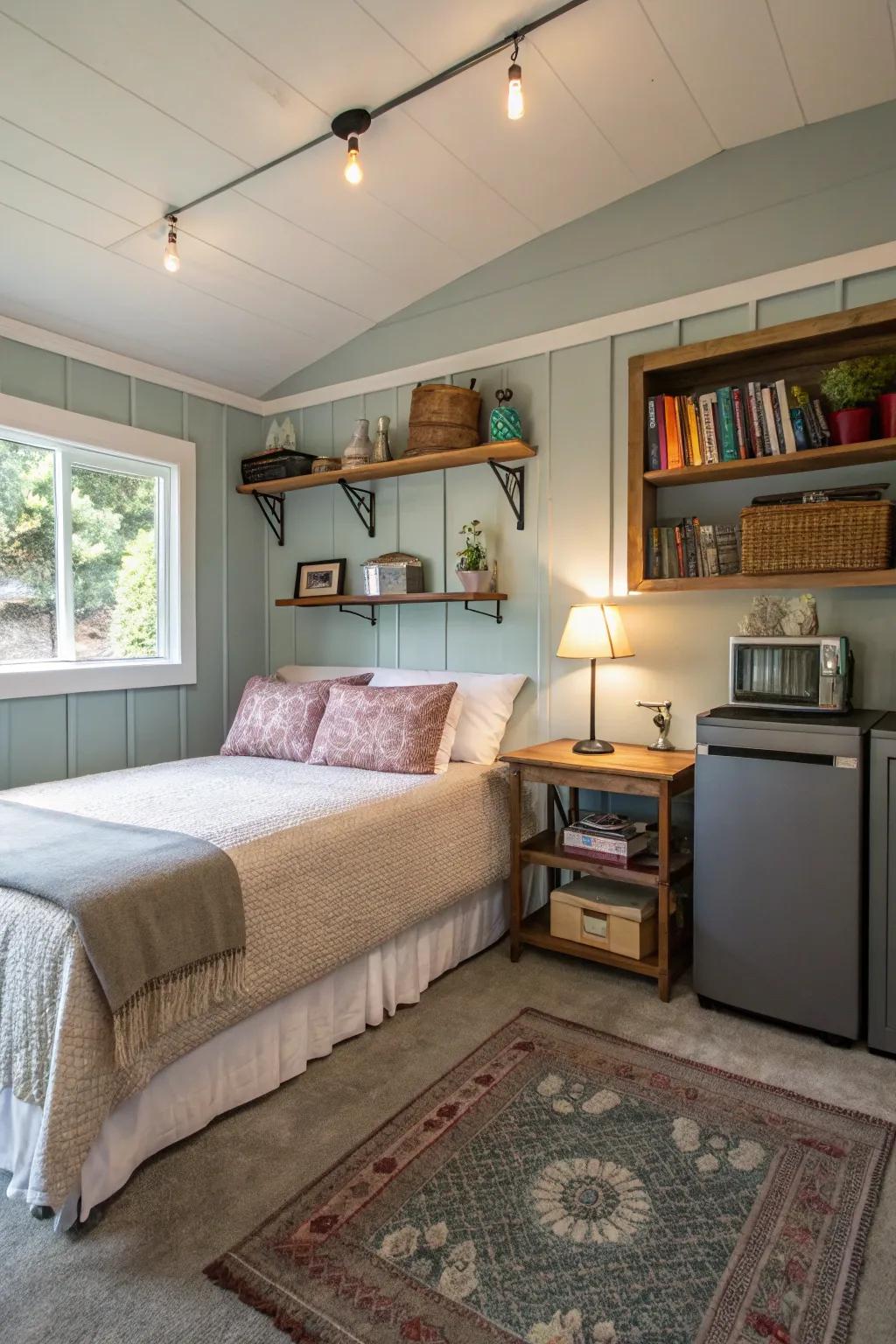 A garage transformed into a cozy guest suite.